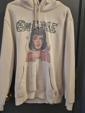 Avenger Cream Graphic Hoodie with Pink & Black Artwork